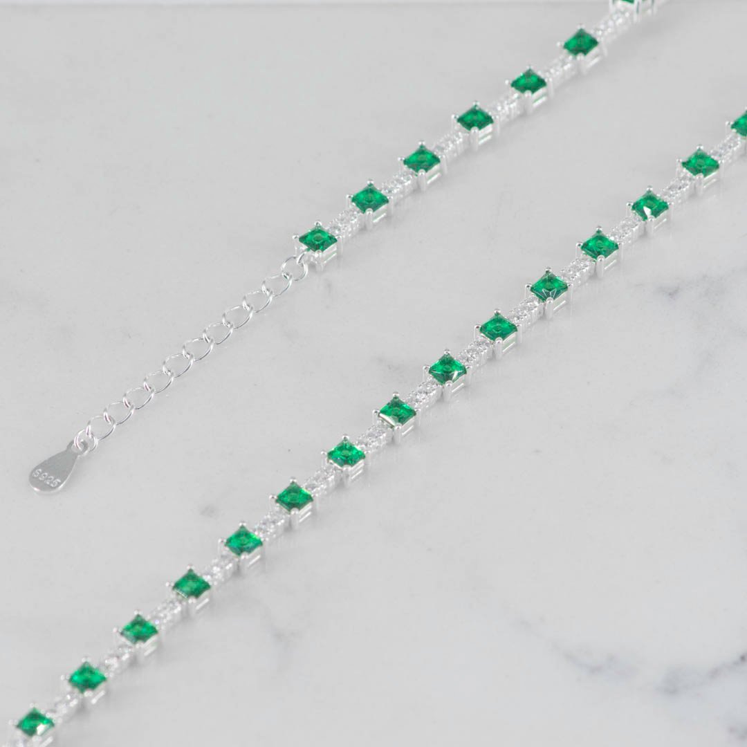 PULSERA TENNIS 2MM X TENNIS ESMERALDA 4MM- 17CM