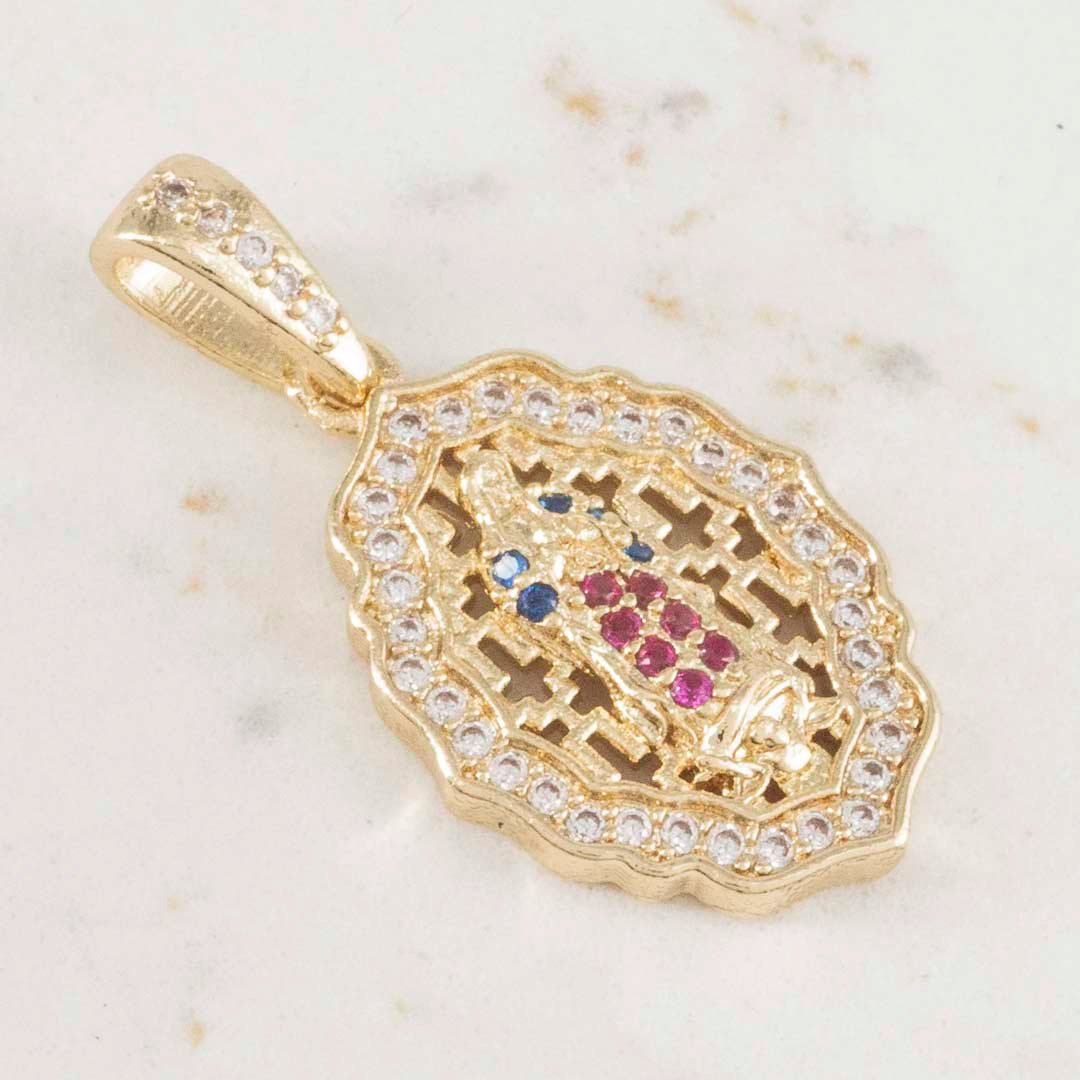 DIJE MEDALLA GUADALUPE BORDES CIRCONIAS 19mm x 12.5mm